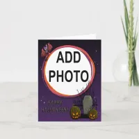 Bat, Jack o' Lanterns, Tombstone, Add Photo Frame Card