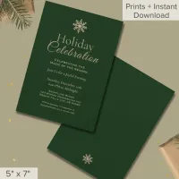 Classic Green Gold Snowflake Holiday Celebration Invitation