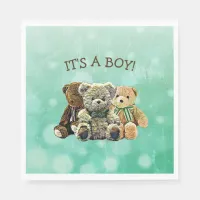 It's a Boy, Green and Brown Teddy Bear Baby Shower Napkins