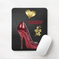 Red & Gold on Black High Heel Shoe | Mouse Pad