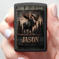 Carved Moose Wood Sign Zippo Lighter