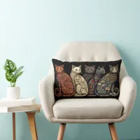 Group of Cats in Victorian Wallpaper Style Lumbar Pillow