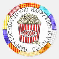 Retro Pop Buttered Popcorn Birthday Classic Round Sticker