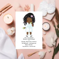 Cute Black Girl Spa Sleepover Birthday Party Invitation