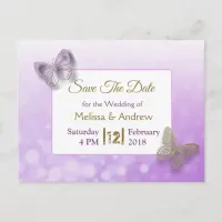 Lavender and Gold Butterfly Save the Dates Wedding Announcement Postcard