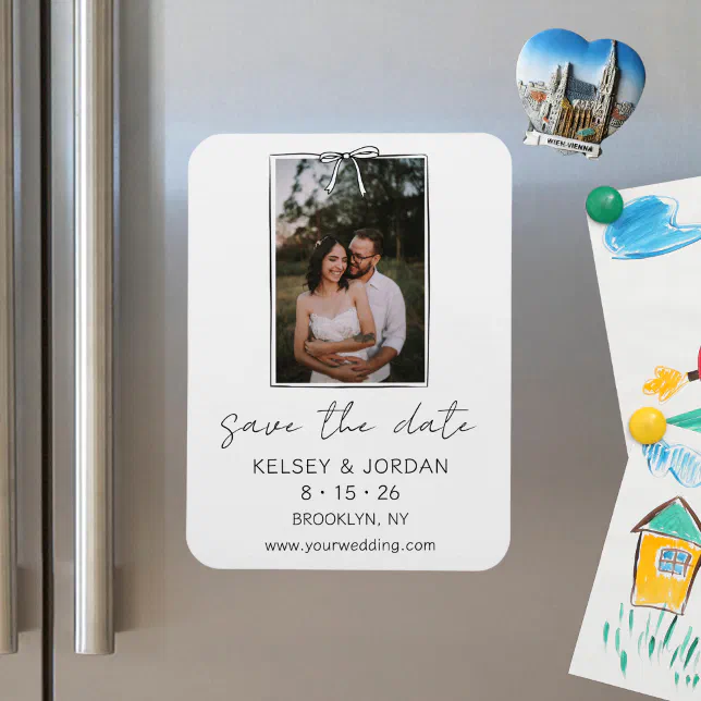 Timeless Simple Modern Bow Sketch Save the Date Magnet