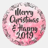 Merry Christmas and Happy 2019 Holiday Card Classic Round Sticker