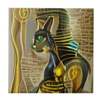 Ancient Egyptian Cat Goddess Bastet AI Art Ceramic Tile