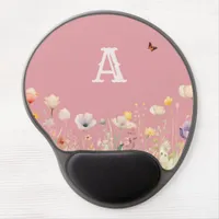 Pretty Colors Watercolor Wildflowers and Monogram Gel Mouse Pad