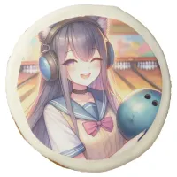 Pretty Anime Girl in Bowling Birthday Party Sugar Cookie