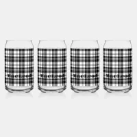 Simple Tartan Black and White Monogram Name | Can Glass