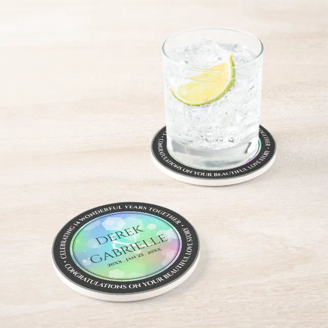 Chic 14th 24th 34th 43rd Opal Wedding Anniversary Coaster