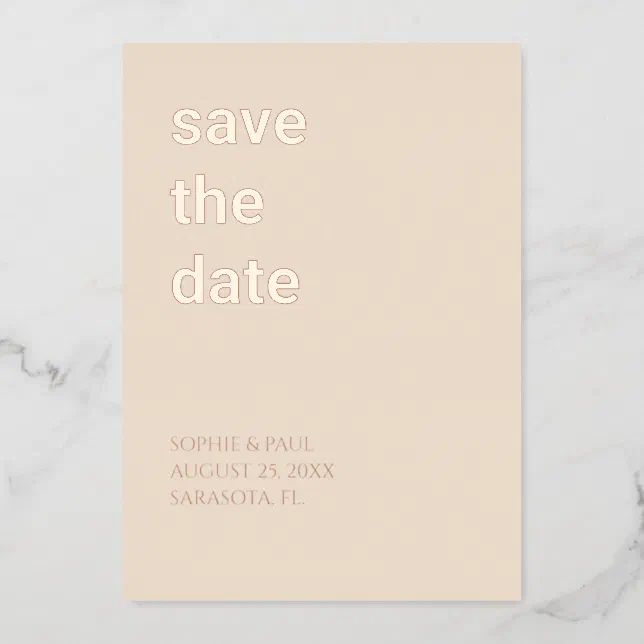 Straw Beige Save the Date Rose Gold Foil Invitation