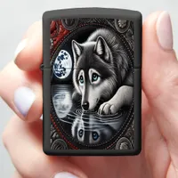 Reflective White Wolf Design Zippo Lighter