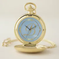 Monogram in gold with infinity circle on Blue | Pocket Watch