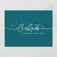 Modern Starry Night, Teal Typography Holiday Postcard