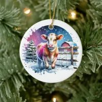 Cute Festive Cow Card Christmas Personalized Ceramic Ornament