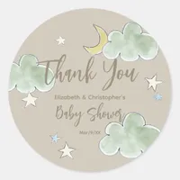 Cute Clouds Moon Stars Baby Shower Neutral Boy Classic Round Sticker