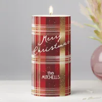 Red Gold Christmas Tartan Pattern#7 ID1009 Pillar Candle