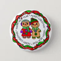 Merry Christmas | Happy New Year | Gingerbread Man Button