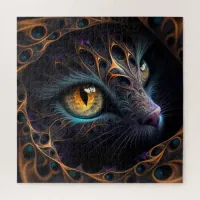 Fractal Cat Face in Black and Vibrant Colors Jigsaw Puzzle