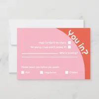 You in? Bold Retro Pink & Orange Bright Wedding RSVP Card