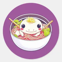 Cute Axolotl in Bowl of Ramen Soup Classic Round Sticker