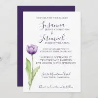 Minimalist Deep Purple Single Tulip Wedding Invitation