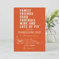 Family Friends Food Football Wine Pie Thanksgiving Invitation