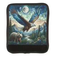 Mosaic Bear and Eagle in the Mountains Ai Art Luggage Handle Wrap