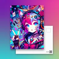 Glitchcore Colorful Anime Artwork Saying Hi Postcard