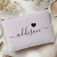 Bridesmaid Modern Script Lavender Gray Heart Accessory Pouch