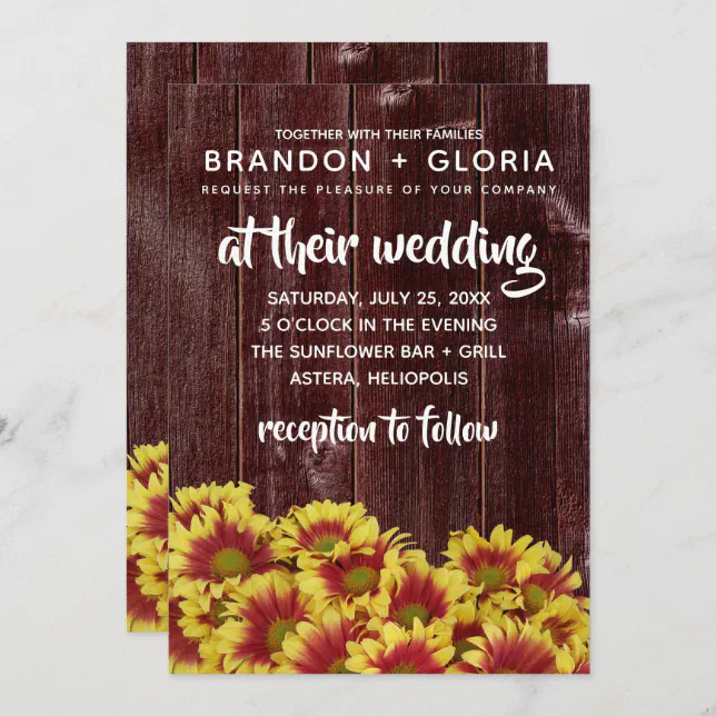 Rustic Autumn Sunflowers on Fence Wedding Invitation