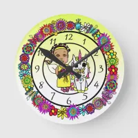 Unicorn and Fairy Whimsical Folk Art Girl's Round Clock