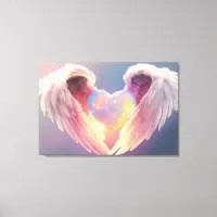 *~* Glowing Opal Heart Angel Wings Blue AP78  Canvas Print