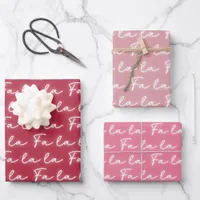 Girly Pink & Red Fa La La Calligraphy Christmas Wrapping Paper Sheets