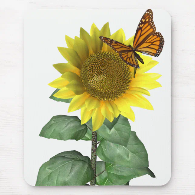 Pretty Sunflower and Butterfly Mouse Pad