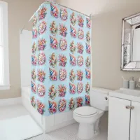 Tropical Seahorse, Starfish, Seashell Coastal Shower Curtain