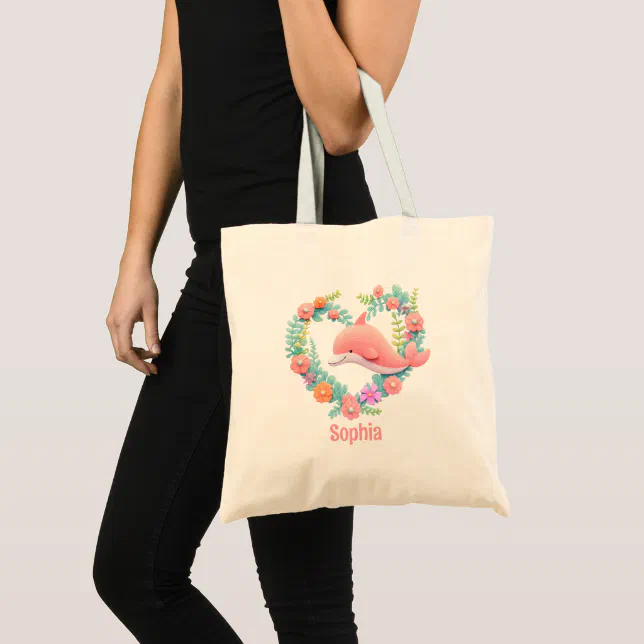 Floral Whale Heart Love Name Tote Bag