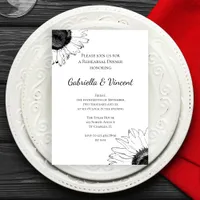 Black and White Sunflower Wedding Rehearsal Dinner Invitation