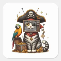 A cute Pirate Cat with TV on head Square Sticker