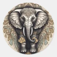 Majestic Elephant Mandala Classic Round Sticker