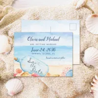 Save the Date Message In Bottle Beach Wedding Announcement Postcard