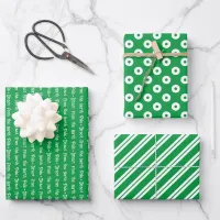 Bright Green & White Coordinated Christmas Wrapping Paper Sheets