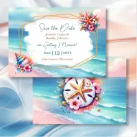 Pastel Pink Blue Ocean View Wedding Save the Date Invitation