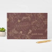 Golden Leaf Pattern Wedding Gold/Burgundy ID655 Guest Book