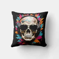 Cute funny musical skull  throw pillow