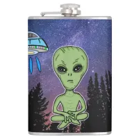 Alien and UfO on Starry Night Flask