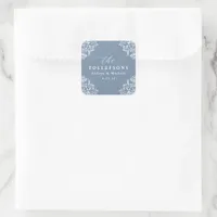 Elegant Dusty Blue Wedding Classic Square Sticker