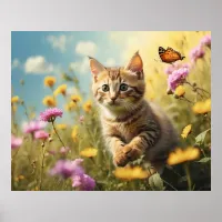 *~*  Flowers Kitty 5:4  Kitten Cat Butterfly AP68  Poster